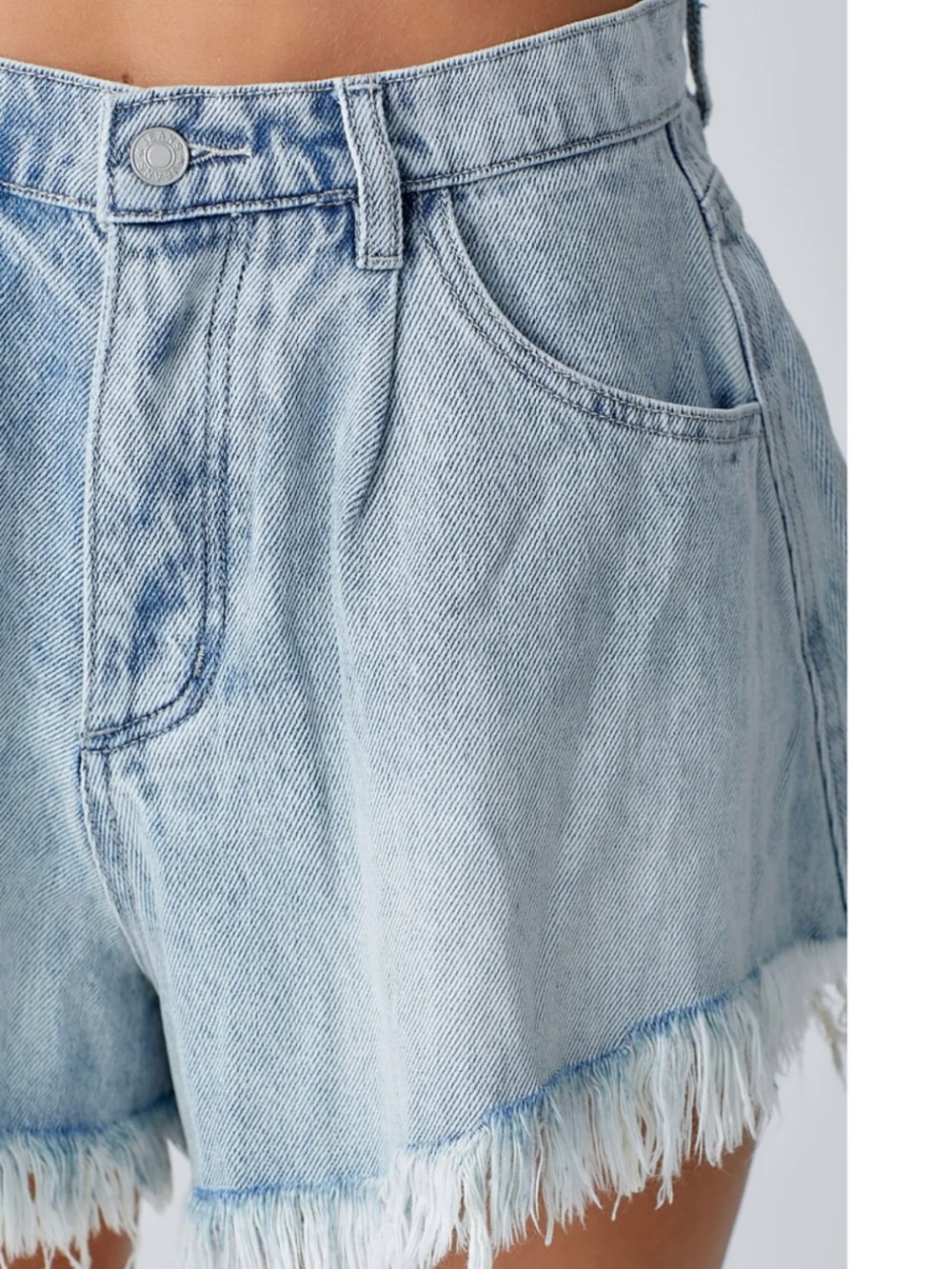 Free People We The Free Light Wash Frayed Hem Wide Leg Cutoff Denim Shorts - Picture 4 of 9